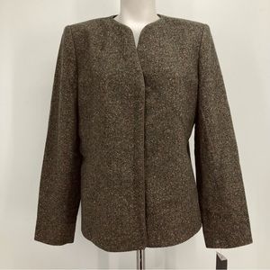 Kate Hill Classic Blazer Womens Size 10 Wool Silk Blend Olive Green Elegant Chic
